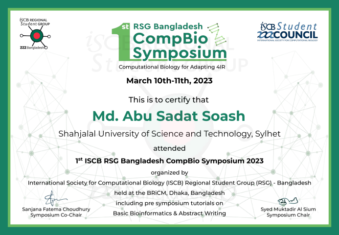 1st compbio symposium certificate of soash